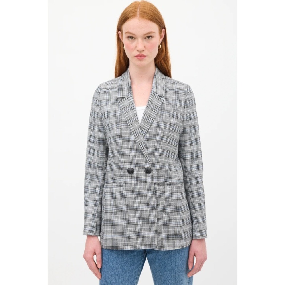 Anine Bing Madeleine Blazer Black White Plaid Check Double Breasted Tailored M